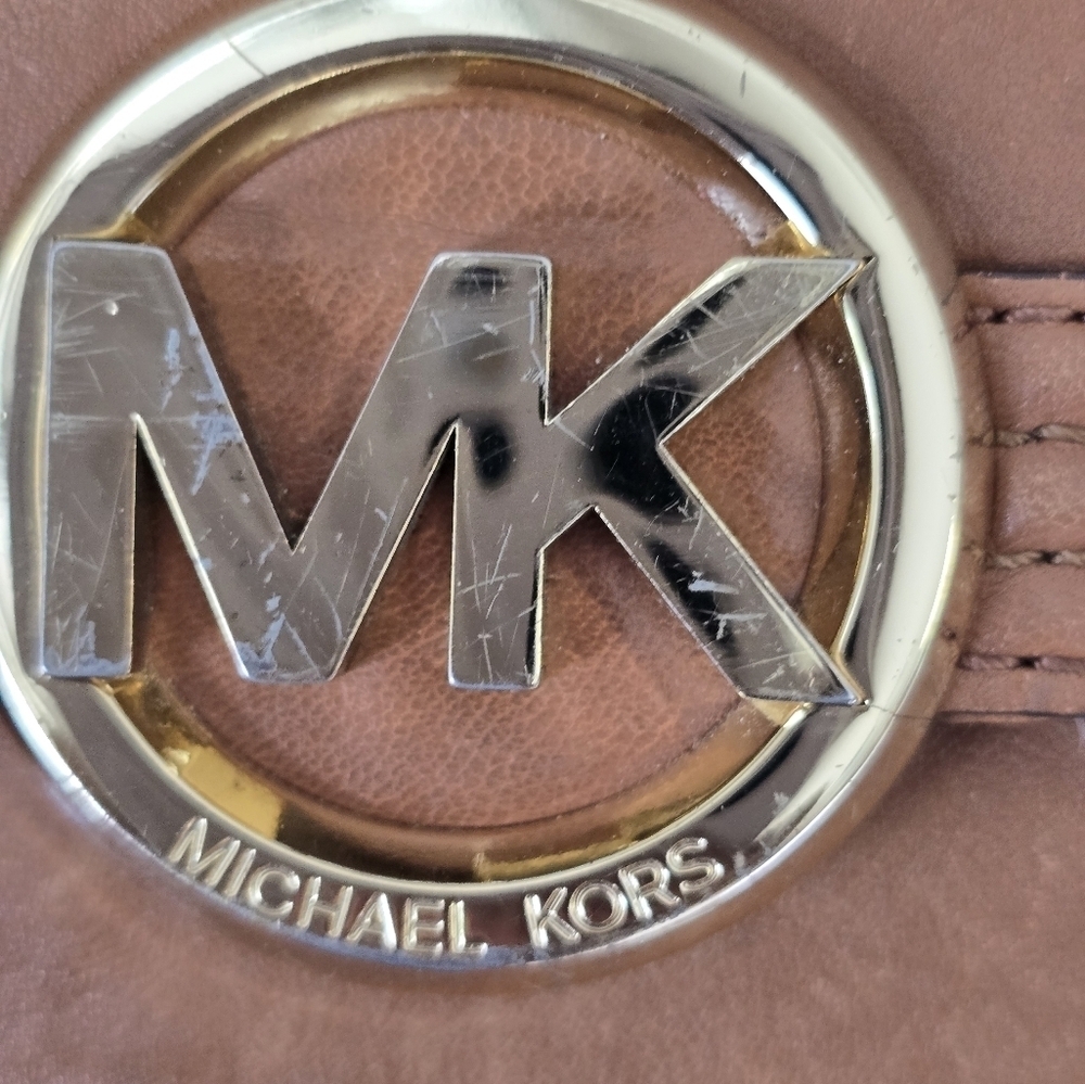 Michael Kors Fulton Brown Leather Crossbody Bag Leather Gold Chain Strap Dustbag - Picture 5 of 16